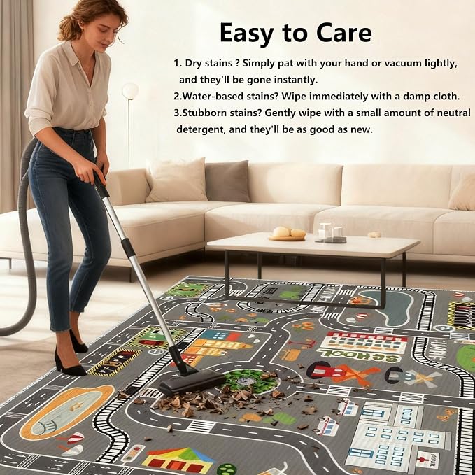 Kids Rug Play Mat Great for Playing with Cars and Toys,Educational Kid Road and Traffic City Life Carpet,Children Baby Fun Throw Rug for Bedroom Play Room,47X63Inch/120X160CM