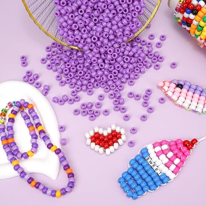 Dowsabel Purple Pony Beads Bulk 1000 Pcs 6x9mm, Large Hole Kandi Hair Beads for Braids Bracelets, DIY Friendship Bracelets Necklaces Jewelry Making Crafts and Gifts