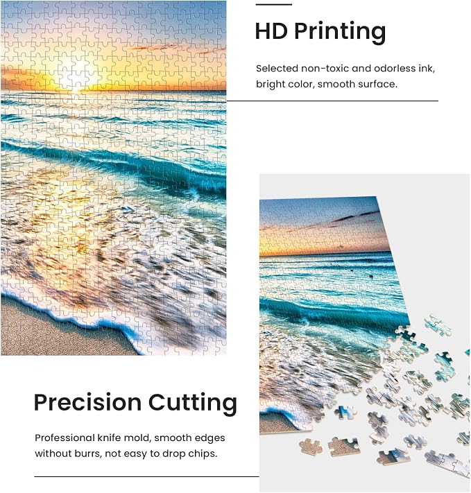1000 Pieces Wooden Jigsaw Puzzle for Adults, Family or Elderly, Hawaiian Sunset Beach Puzzles, Art Home Decor DIY Funny Parent-Child Educational Game Toy Sunset Puzzle Gift for Mom, Wife, Friend