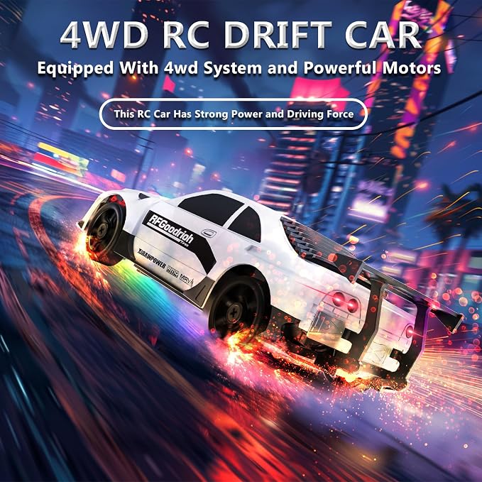 Remote Control Car RC Drift Car 2.4GHz 1:24 4WD 15KM/H High Speed Racing Sport Car with LED Lights Drifting Tire Racing Sport Toy for Adults Boys Girls Kids Gift 2Pcs Rechargeable Batteries