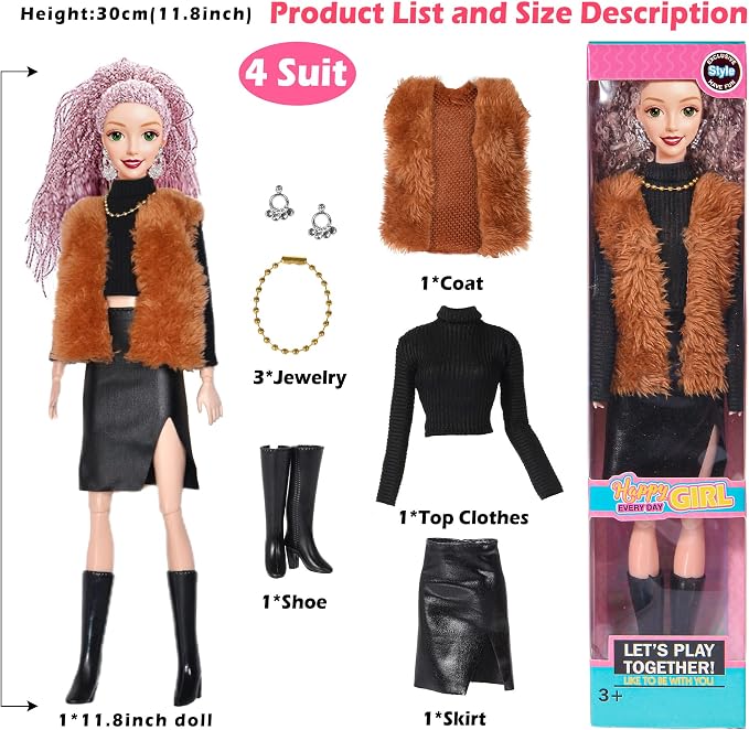 ebuddy 6 Pack 11.5 Inch Fashion Dolls Set - 6 Stylish White Skin Dolls with Unique Outfits & Accessories
