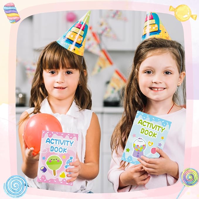 Candy Activity Books for Kids - 24Pc Coloring Book Set with Mazes, Word Scramble Games & Mini Books for Birthday Party Goodie Bags & School Classroom Favors