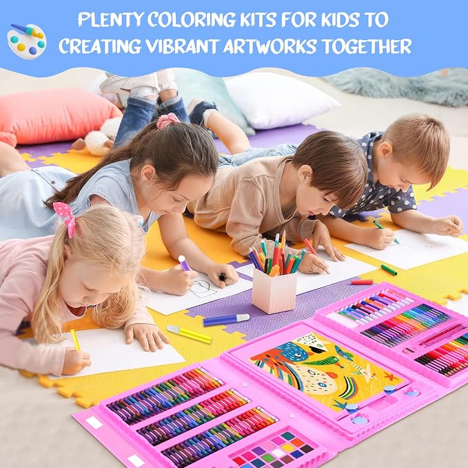 homicozy Art Supplies for Kids,Drawing Kits Unicorn Art Case Coloring Set with Double Sided Trifold Easel,Crayon,Colored Pencil,Marker,Coloring Book,Stencil,Sticker,Drawing Stuffs Gifts for Girls 4-12
