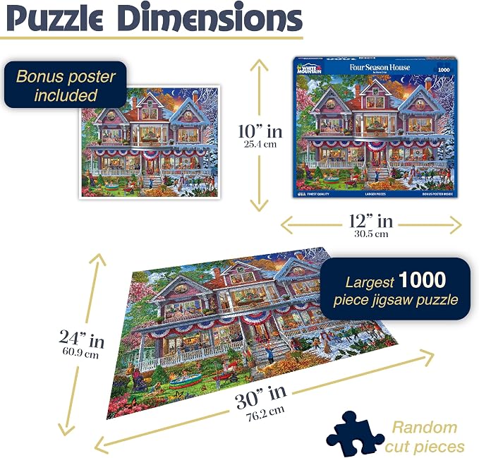 White Mountain 1000 Piece Jigsaw Puzzle Fun House Puzzles with Large Pieces Gift for Adults and Family 24"x30" - Four Season House