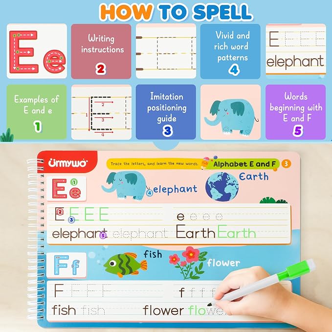 Preschool Learning Activities Kindergarten Workbooks, Toddler Alphabet Learning Educational Toys for 3 4 5 6 Year Old, Writing Practice Tracing Activity Books, Travel Toys,Learning Book Gifts for Kids