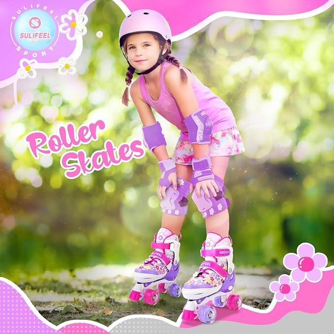 SULIFEEL Rainbow Unicorn 4 Size Adjustable Roller Skates for Girls Boys for Kids Ages 3-5 5-8 6-12 Children Skates Indoor Outdoor