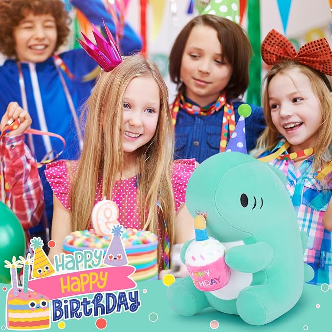 Auspicious beginning Birthday Gift Shark Plush Stuffed Animal, 11.8'' Kawaii Soft Birthday Shark Plush Toys with Holding Cute Birthday Cake Gift for Girls Boys, Children's Day, Anniversary, Green
