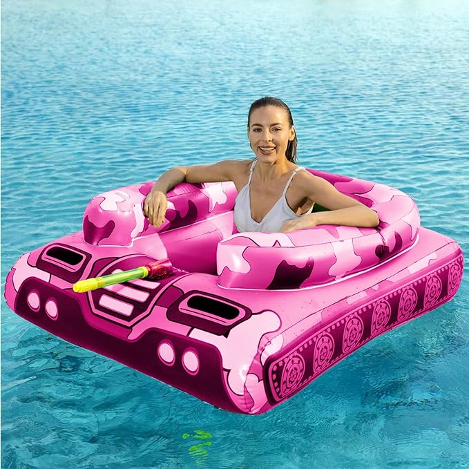 Tank Pool Floats Kids Adults - Jasonwell Inflatable Pool Floaties Swimming Pool Tank with Water Cannon Gun Swim Floaty Rafts Lake Beach Party Pool Toys for Boys Girls Toddlers Kids Adults (Rose, L)