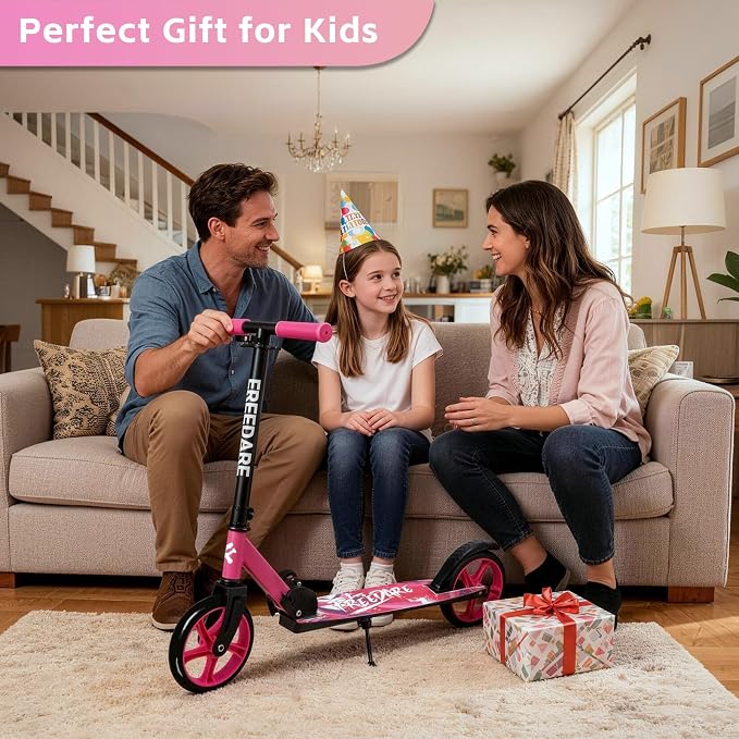 FREEDARE Kick Scooter for Kids & Adults Ages 8+, Foldable Teen Scooter with 2 Big 8-inch Wheels and 4-Level Adjustable Handlebar, Max Load 220 LBS