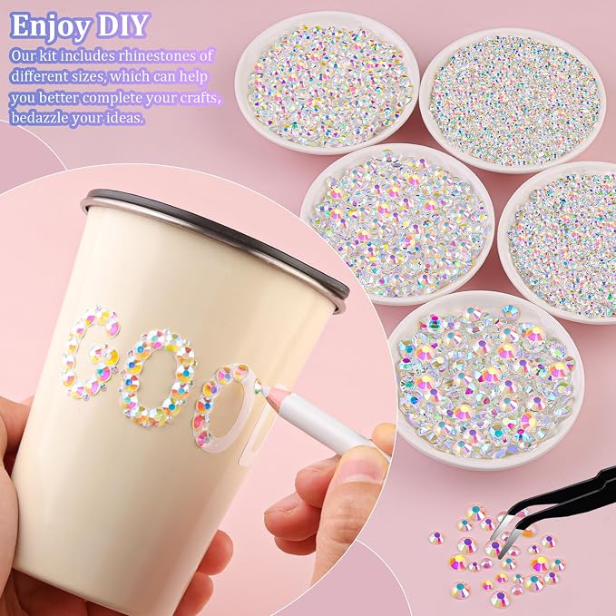 30000Pcs Resin Rhinestones for Bedazzling with Tweezers, Transparent AB Rhinestones for Crafting with 3Pcs 10ml B7000 Jewelry Glue for DIY Crafts Clothing Tumblers Shoes Fabric Nail Art