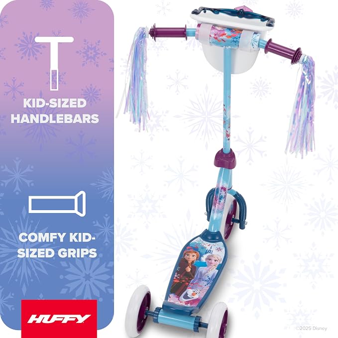 Huffy Toddler 3-Wheel Scooter for Kids, Multiple Colors & Licensed Character Graphics, Ages 3+, Durable Steel Frame, Wide Non-Slip Deck, Stable Lean-to-Steer Design, Light-Up Options, Girls/Boys