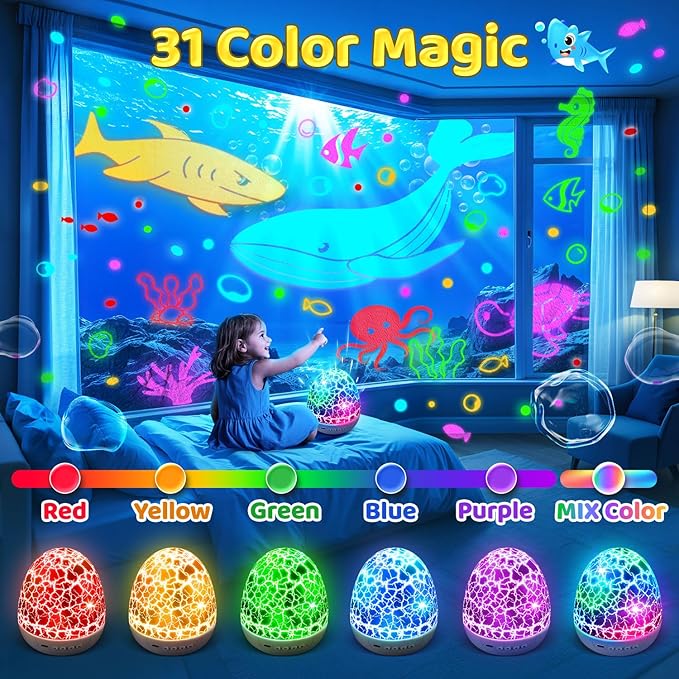 Staryou Sensory Lights Baby Sound Machine Night Light Projector Sensory Toys for Kids with Autism Fidget Toys for Kids 15 White Noise 3D Films 31Colors Night Light for Kids Toys for Boys 3-10