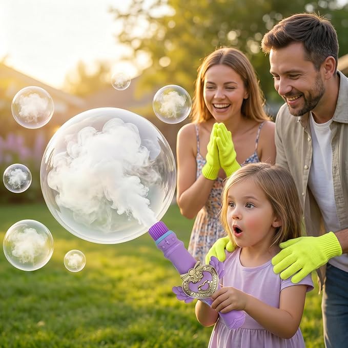 Fog Bubble Machine, Rechargeable Automatic Electric Smoke Bubble Machine, Magic Interactive Fog Bubble Maker with Smoke, Colorful Lights & Music, Bubble Fog Game for Parties Gift (Purple)