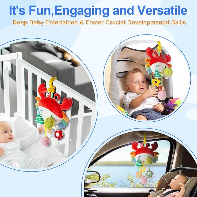 Lynncare Car Seat Toy for Babies 0-6 Months, Stroller Toy with a Convenient Clip, Carseat Toys Hanging Baby Accessories,Built-in Bell, Rattle,Mirror for Infant,Babies Gift 0-3-6-12 Months Boy Girl
