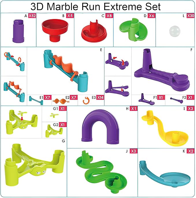 Blacka Marble Run Set Maze Race Building Blocks Marbles for Kids Ages 4 5 6 7 8 9 10+ Girls Boys Toys STEM Educational Birthday Gift Festival Present,A880,Large