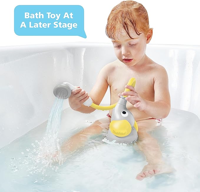 Yookidoo Baby Bath Shower Head - Elephant Water Pump and Trunk Spout Sprayer - One Handed Flow Control for Newborn Babies in Tub Or Sink (Yellow)