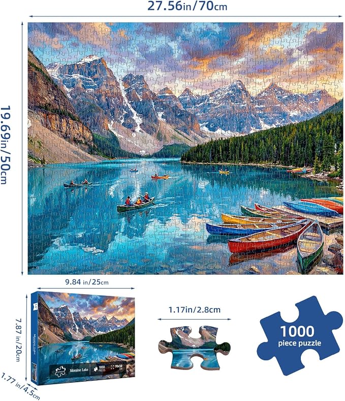 Moraine Lake Puzzles for Adults 1000 Pieces,Challenging Jigsaw Puzzles for Adults,Difficult Impossible Puzzle for Family Game Night,Recycled Paper Jigsaw Puzzle,Gifts for Parents Mother's Father's Day