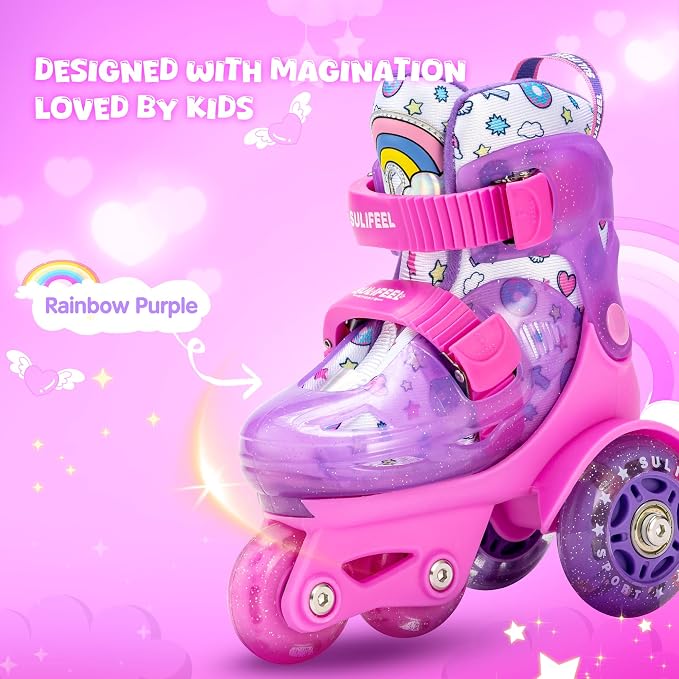SULIFEEL Adjustable Roller Skates for Girls Boys Kids,Fun Illuminating Light Up Flash Wheels Three-Point Type Balance Suitable for Beginners Indoor Roller Skating