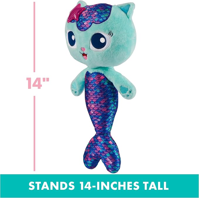 Gabby’s Dollhouse, 14-inch Interactive Talking MerCat Plush Kids Toys with Lights, Music and Phrases Stuffed Animals for Girls and Boys Ages 3 and up