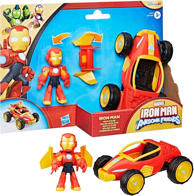 Marvel Iron Man and His Awesome Friends Iron Racer Action Figure & Toy Vehicle, 3-Inch Action Figures, Super Hero Toys for Kids, Ages 3+