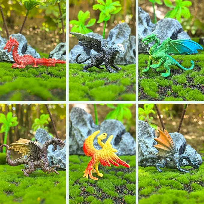 EOIVSH Mini Dragon Toys Figures - 12pcs Ancient Flying Dragon Figurines for Boys Girls, Mythical Action Figure Kid Toys, Cupcake/Cake Topper & Party Favors