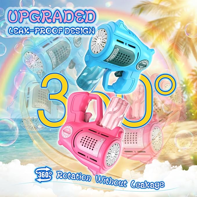 2-Pack Bubble Gun for Toddlers 1-3 Kids 4-8, 15-Holes Automatic Bubble Machine Blower Blaster Maker with 2 Bottles Solution, Easter Party Favors Summer Outdoors Wedding Toys Gifts for Boys Girls
