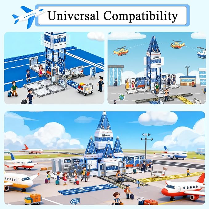 AFUNX Magnetic Tiles, 54PCS Airport Theme Building Blocks Set, Magnet Building Blocks and STEM Preschool Educational Toys for Kids Toddlers Ages 3-5 5-7 8-10
