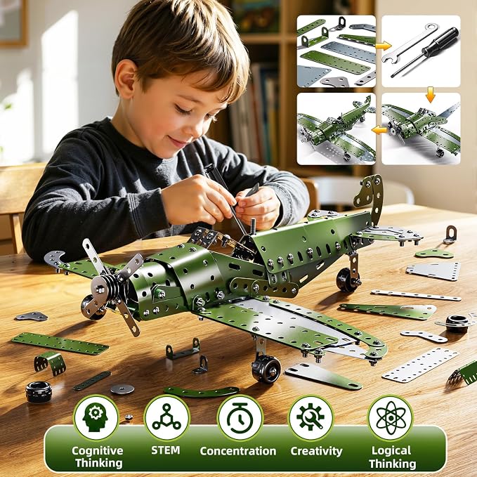 Metal Model Airplane Kits - STEM Projects for Kids Ages 8-12, Assembly Educational Building Toys Model Aircraft Metal for Kids Boys Girls 8 9 10 11 12 Years Old