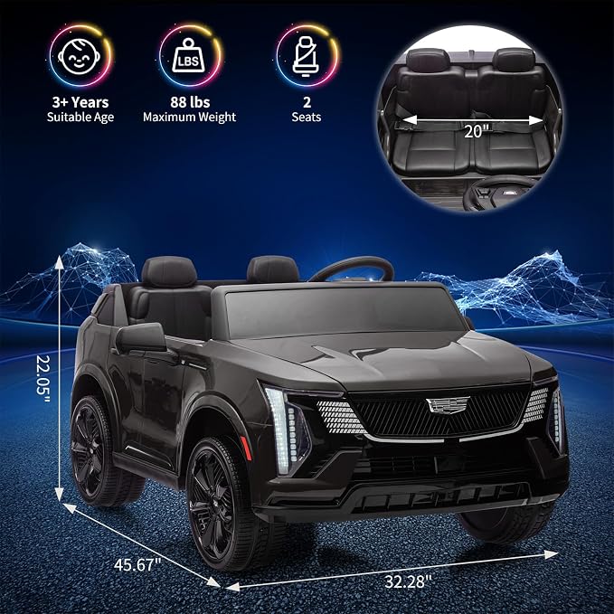 GarveeLife 24V 2 Seater Kids Ride On Car Licensed Cadillac Electric Car Toy for Toddlers Battery Powered Ride On Truck with 2.4G Remote Control, Spring Suspension, Music, LED Lights, Black