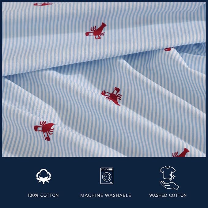 Nautica - King Sheets, Cotton Percale Bedding Set, Casual Bedding Set (Lobster Walk Red, King)