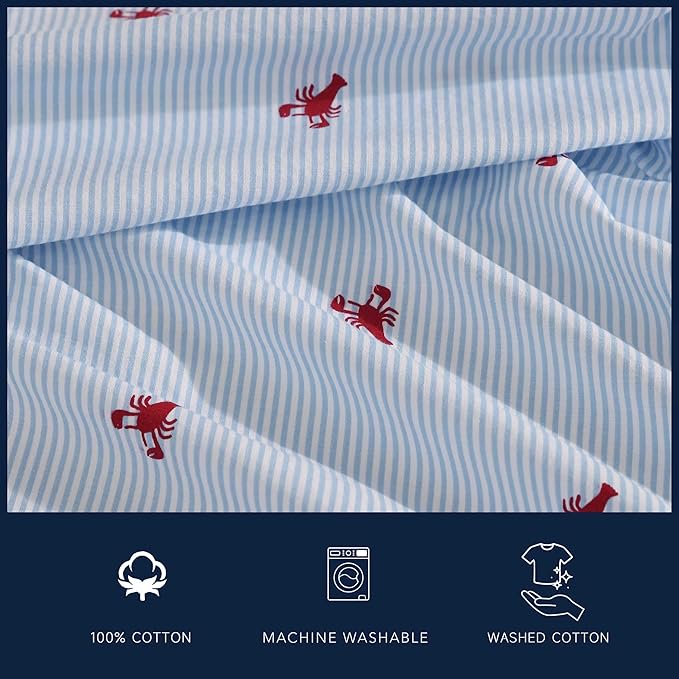 Nautica – Twin Size Sheet Set, Crisp Cotton Percale Bedding with Matching Pillowcase, Lightweight & Breathable Bed Sheets, Deep Pocket, College Dorm Room Essentials (Lobster Walk Blue)