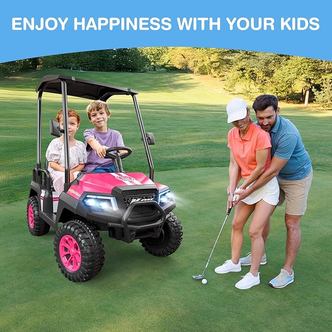 LIGIANT 24V Ride on Car for Big Kids, 4-Seaters Ride on Golf Cart, Max. Capacity: 264 Lbs(4 Kids), 4WD Kid's Car w/Remote Control, Detachable Awning, Spring Suspension, Music/Story/Power Display