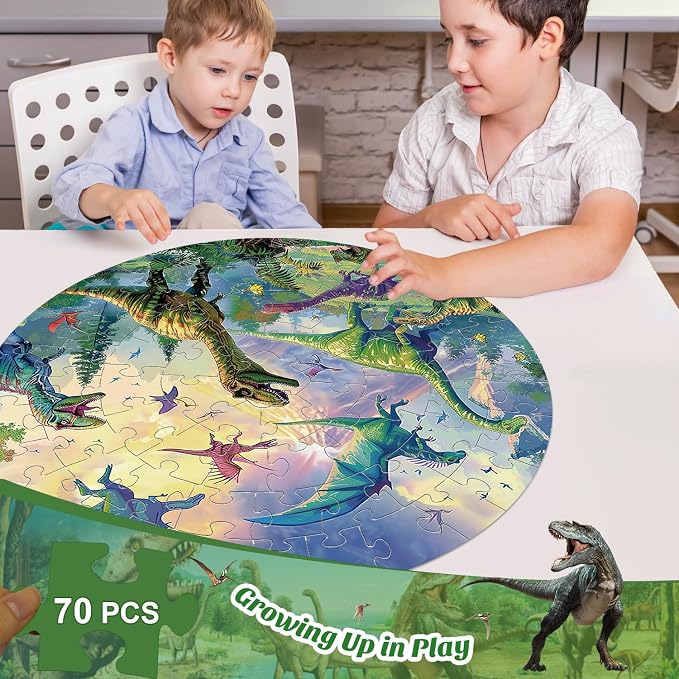 Floor Puzzles for Kids Ages 4-6 70 Piece Dinosaur Puzzles 3-5 Large Round Toddler Jigsaw Puzzles Preschool Learning Educational Toy Birthday Gift for Boys Girls Ages 6-8