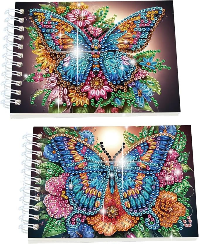 2 Pcs Butterfly Diamond Painting Notebook 80 Pages for Adults,Diamond Art Journal and DIY Sketchbook, Diamonds Art Kit Supplies,Gift for Beginners, Craft Lovers, Artists. (Butterfly)