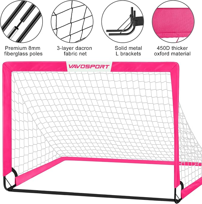 Kids Soccer Goals for Backyard Set - 2 of 4' x 3' Portable Soccer Goal Training Equipment, Pop Up Toddler Soccer Net with Soccer Ball, Soccer Set for Kids and Youth Outdoor Games, Sports, Play