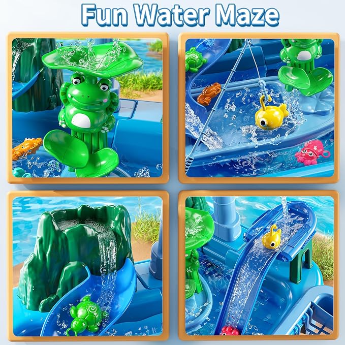 Water Table Play Sink Toy for Kids 2 3 4 5 6 Years Old - Outdoor Kitchen with Running Water, Fishing Games, Toddler Water Play Table for Kids Ages 3-8, Beach Outdoor Toys, Birthday Gifts 2+ 3-5 (Blue)