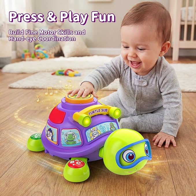 Musical Baby Toys 6-12 Months, Bilingual Educational Turtle Toys for 5 6 7 8 9 10 Months, Crawling Infants Tummy Time Toy with Light & Sound, Gifts for Baby Girl Boy 4 6 9 12 Months
