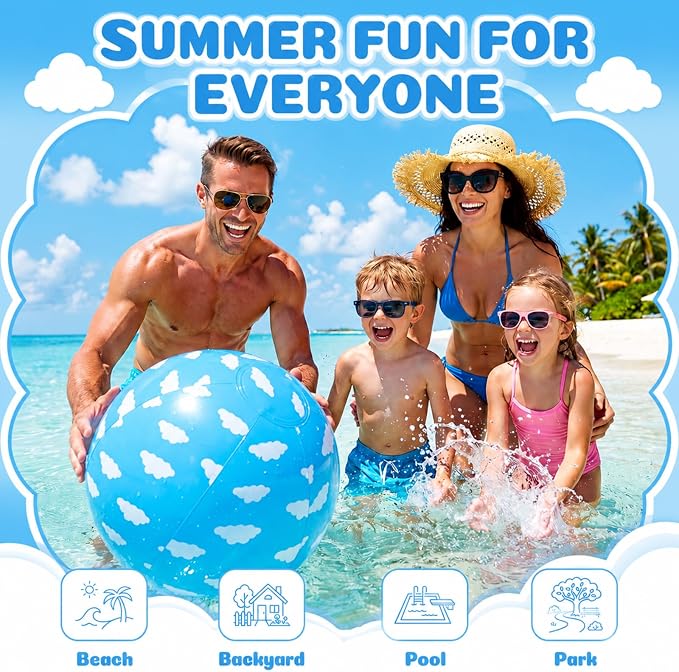 Vinsot 12 Pack Light up Inflatable Beach Ball 7.87" Blue Sky White Clouds LED Beach Balls for Kids, Motion Activated Glow in The Dark Swimming Pool Toys, Birthday Party Favors