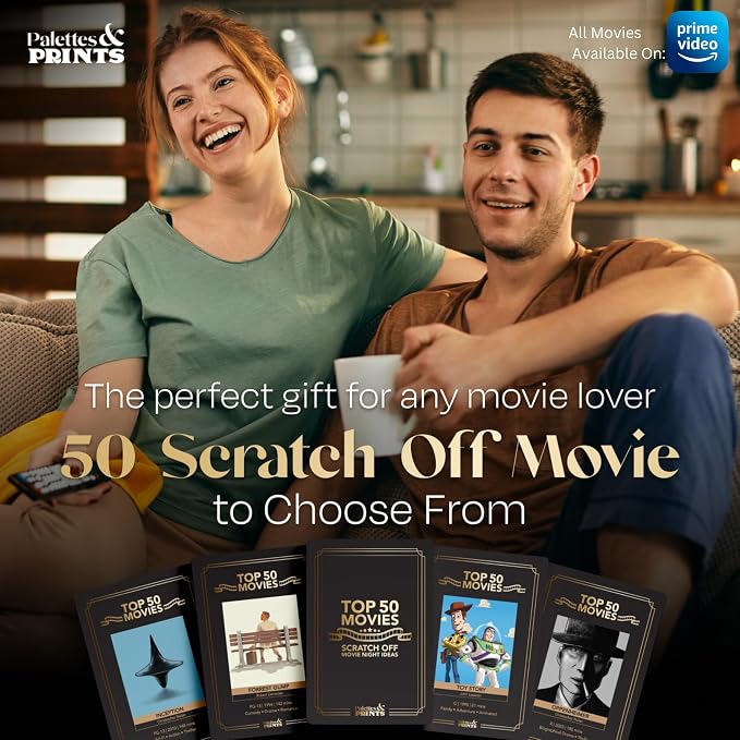 Premium Movie Night Scratch Off Cards – Gifts for Movie Lovers – End Movie Night Indecision With Movies From Top Databases – Stunning Illustrations - Gift for Husband Boyfriend - Couples Ideas
