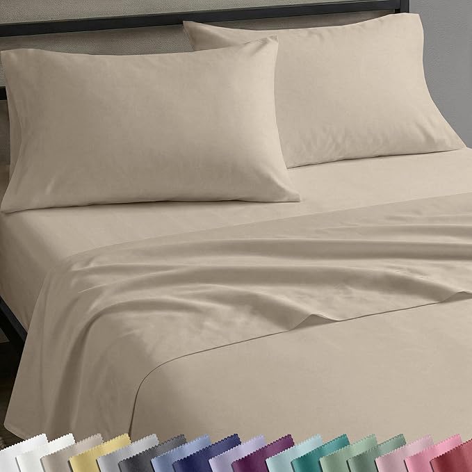 California Design Den Twin Sheets Set - Natural 100% Cotton Sheets with 12" Pockets, Soft Sateen Weave, Breathable and Durable Bedding Set for Dorm Rooms, College Beige (Warm Taupe)