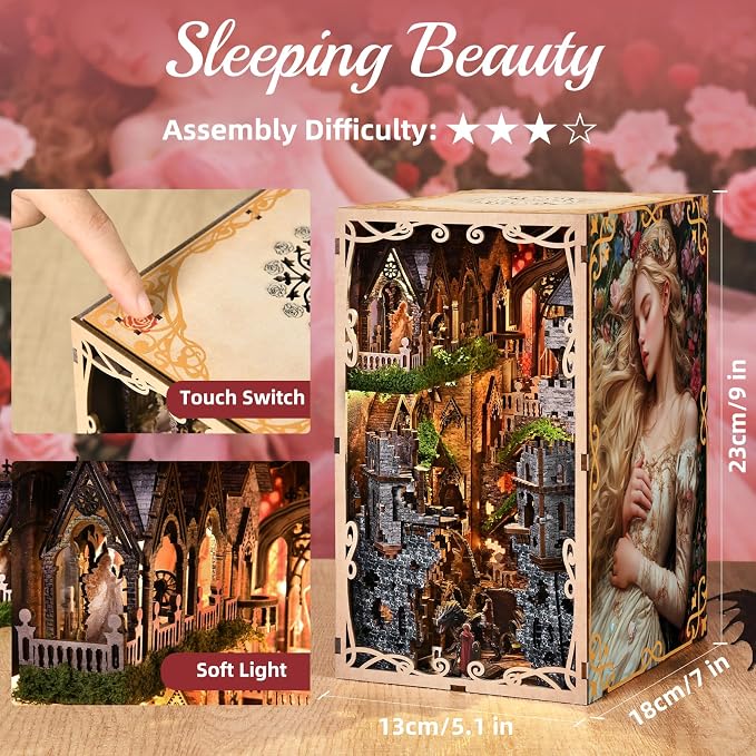 MiniCity Book Nook Kit, DIY Scene Miniature House Kit Tiny House Mini Booknook Craft Bookshelf Decor, 3D Puzzles for Adults, Scale Model Building for Book Lovers (Sleeping Beauty)