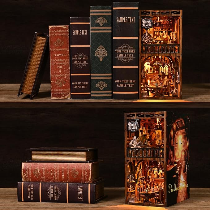 TOYQI Book Nook Kit, DIY Miniature Dollhouse Kit for Adults and Teens | Booknook Tiny House Kit Bookshelf Decoration 3D Wooden Puzzle Bookend