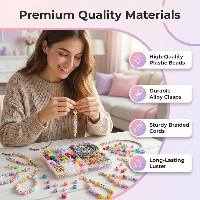 YOJO DIY Keychain Making Kit for Women & Girls, Personalized Jewelry Craft Supplies, Creative Arts and Crafts Set for Bag Charms, Phone Straps & Gifts (421Pcs)