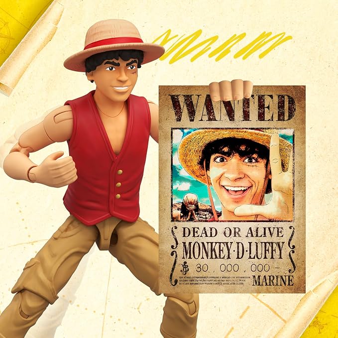 One Piece Monkey D. Luffy Action Figure, 6″ (15 cm) with 6 Accessories, Includes Swappable Arms and Legs, Wanted Poster, and Berry Coin Display Base