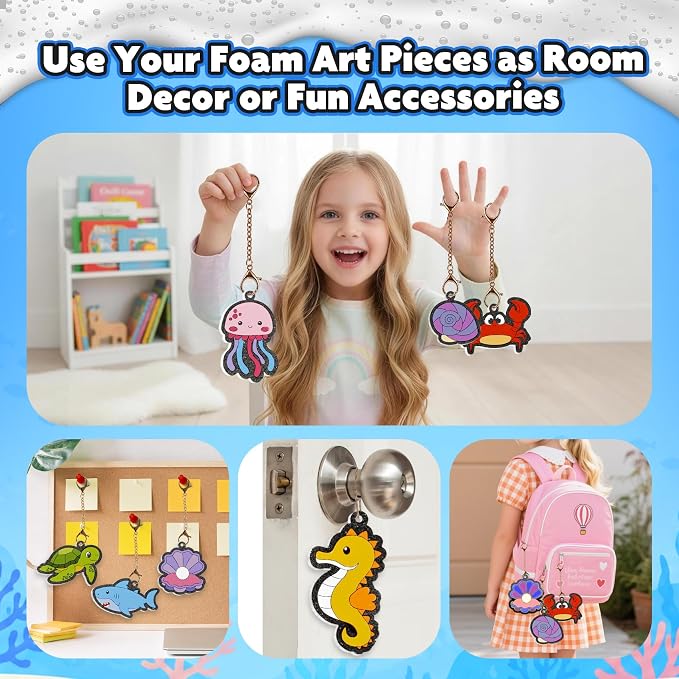 CZTCDP 3D Art Kit, Ocean Animals Magic Foam Texture Painting Set, 15 Pcs Mess Free Craft Kit for Kids – Screen Free Play, Creative Birthday Christmas Gift for Boys and Girls Ages 3-10