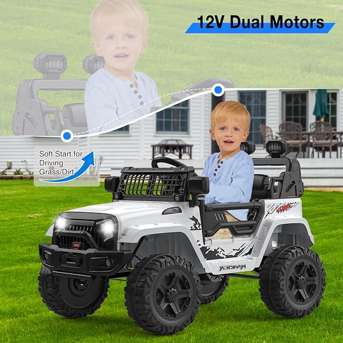 GarveeLife 12V Kids Electric Ride On Truck Car w/Parent Remote Control, Spring Suspension, LED Lights & AUX Port | Outdoor Ride Toy for Boys Girls