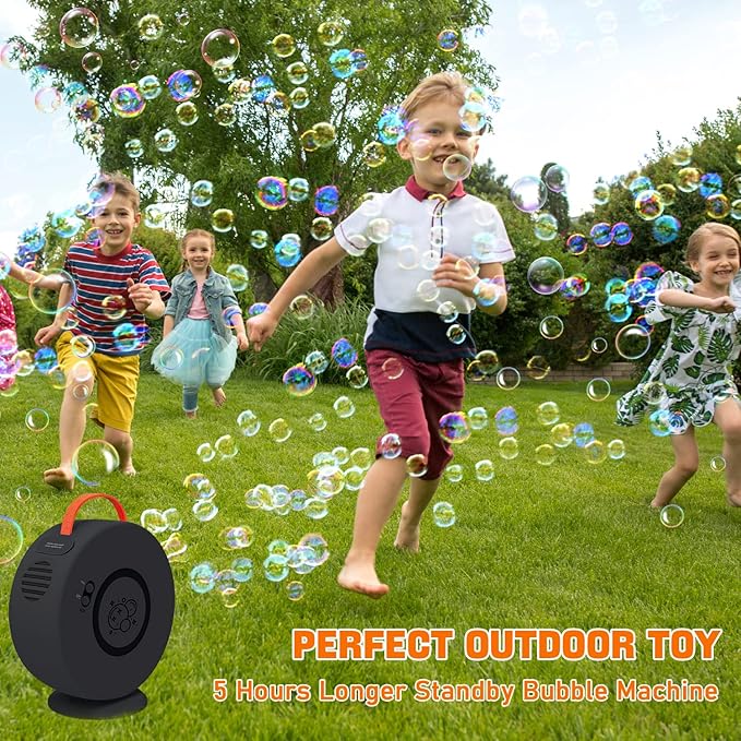 Bubble Machine Automatic Bubble Blower for Kids Toddlers Rechargeable Battery Portable Bubble Maker Electric Bubble Machine Auto Rotating 90°/360° Outdoor Toy for Easter and Birthday Gift