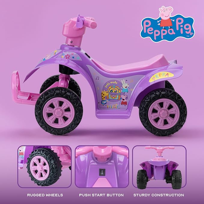 Peppa Pig - 6V ATV Ride On Toy for Kids, LED Headlights, Battery Powered