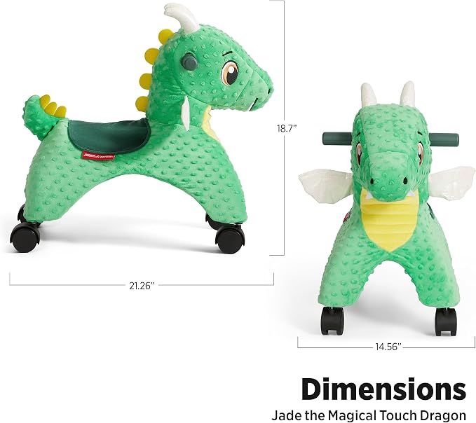 Radio Flyer Jade the Magical Touch Dragon Ride On, Ages 1-3, Interactive Lights & Sounds, Horns Light Up Riding, EZ-Glide 360-degree Wheels, Easy Grip Handles, Soft Plush Face, Toddler Ride On Toys