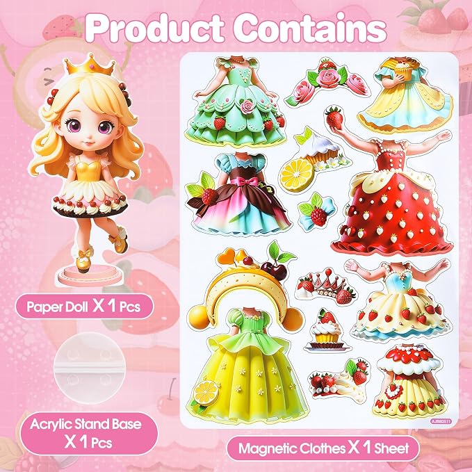 PainZieteg Magnetic Dress Up Dolls,Paper Dolls for Girls, Kids DIY Princess Magnetic Dress-Up Doll for Girl Birthday (Cake Elf)